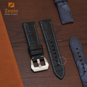 Matte Black Alligator mix with Baby Blue Stiches straps for Panerai
