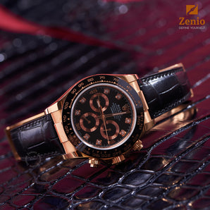 Matte Black Alligator Strap for Rolex Gold Daytona
