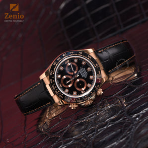 Matte Black Alligator with Golden Stiches Strap for Rolex Gold Daytona