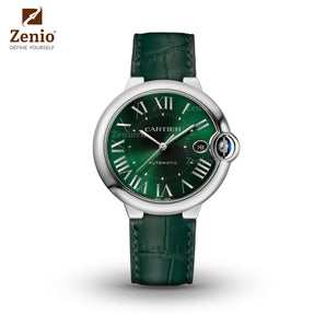 Matte British Green Alligator Strap For Cartier Ballon Bleu - New Clasp