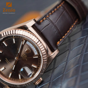 Matte Chocolate Brown Alligator with Gold Stiches Strap for Rolex Daydate