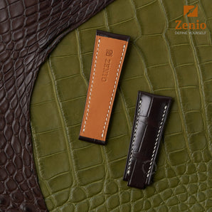 Matte Dark Brown Alligator Mix White Stiching Strap for Rolex Explorer