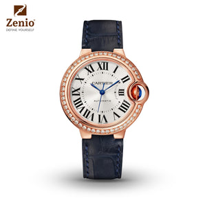 Matte Dark Navy Alligator Strap For Cartier Ballon Bleu - New Clasp