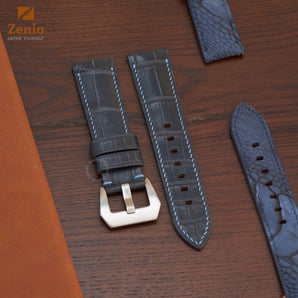 Matte Grey Alligator Mix Baby Blue Stiching Leather Straps for Panerai Radiomir