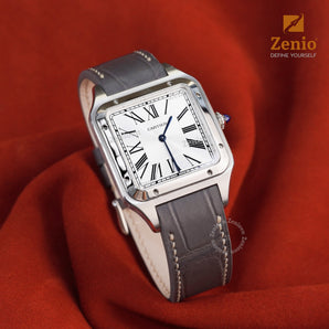 Matte Grey Alligator Strap For Cartier Santos Dumont - Buckle Style