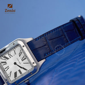 Matte Navy Alligator Strap For Cartier Santos Dumont - Buckle Style