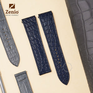 Matte Navy Round Scale Alligator Straps for Cartier Santos - New Clasp