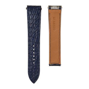 Matte Navy Round Scale Alligator Straps for Cartier Santos - New Clasp