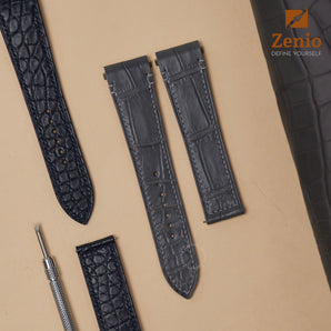 Matte Dark Grey Aligator Strap For Cartier Santos - New Clasp