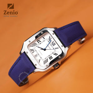 Navy FKM sailcloth-pattern straps for Cartier Santos