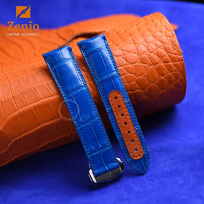 Navy Aligator mix Orange Strap For Omega Seamaster