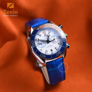 Navy Aligator mix Orange Strap For Omega Seamaster