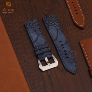 Navy Nubuck Ostrich Leather Straps for Panerai Radiomir