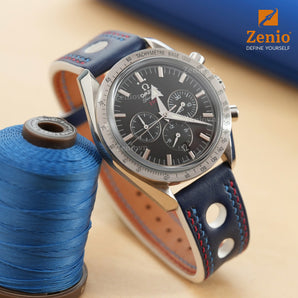 Navy Swift Rally Leather Strap with Red & Blue Stitching