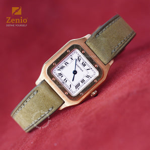Olive Green Nubuck Strap For Cartier Santos Dumont - Buckle Style