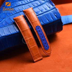 Orange Aligator mix Blue Strap For Omega Seamaster