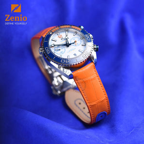 Orange Aligator mix Blue Strap For Omega Seamaster
