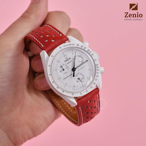 Red mix White Rally Leather Strap