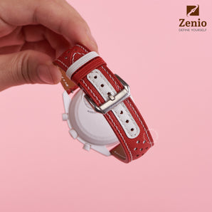 Red mix White Rally Leather Strap