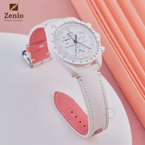 Rally White Epsom with Baby Pink Moonswatch Moonphase - White Straps