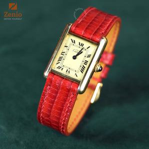 Red Lizard Strap For Cartier Tank - Buckle Style