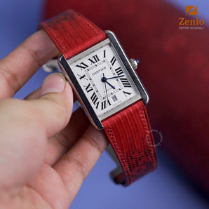 Red Lizard With Black Veins Strap For Cartier Tank - Buckle Style