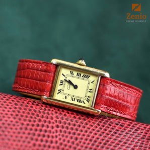 Red Lizard Strap For Cartier Tank - Buckle Style