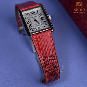 Red Lizard With Black Veins Strap For Cartier Tank - Buckle Style