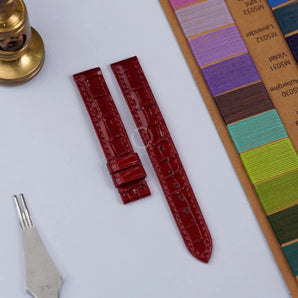 Glossy Cherry Red Alligator Cartier Panthere Straps - Single Clasp
