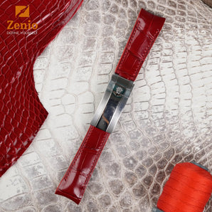 Glossy Ferrari Red Alligator Curved End Strap for Rolex Explorer