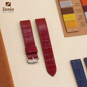 Glossy Cherry Red Alligator Strap For Cartier Santos Dumont - Buckle Style