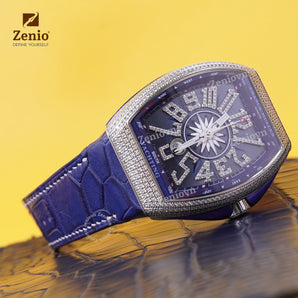 Royal Blue Aligator leather mix white stiches straps for Frank Muller Vanguard V45