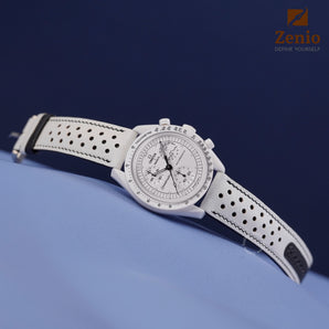 Rally White Alran mix Black Strap For Moonswatch Moonphase - White