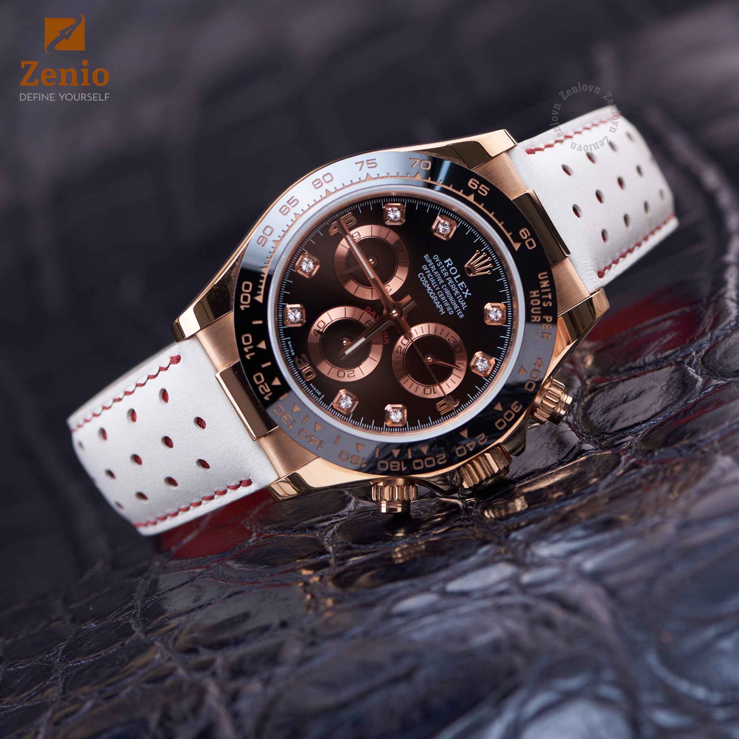 Rolex Rally Strap White Rally Alran with Red Stiches Strap for Rolex Daytona
