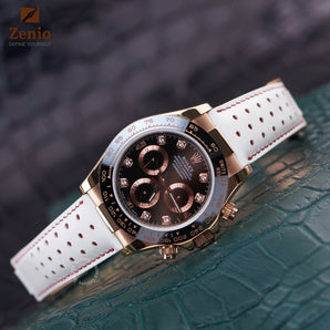 White Rally Alran with Red Stiches Strap for Rolex Daytona