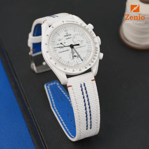 White Sailcloth with Blue Stitch Sport Strap