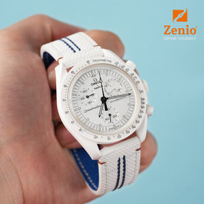 White Sailcloth with Blue Stitch Sport Strap