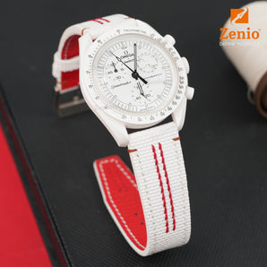 White Sailcloth with Red Stitch Sport Strap