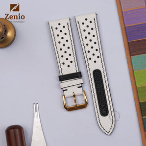 White Alran mix Black Stiching Leather Straps