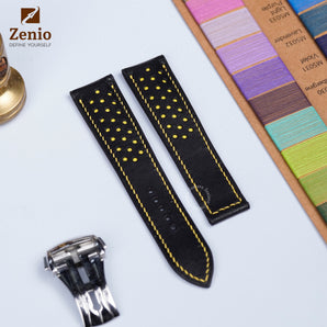 Black Alran mix Yellow Stiching Leather Straps With Foldover Clasp