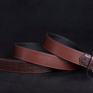 Brown Box Calf Mix Aligator Headless Leather Belt Strap – Customizable Lusso Belt