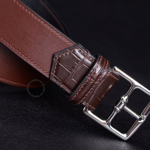 Brown Box Calf Mix Aligator Headless Leather Belt Strap – Customizable Lusso Belt